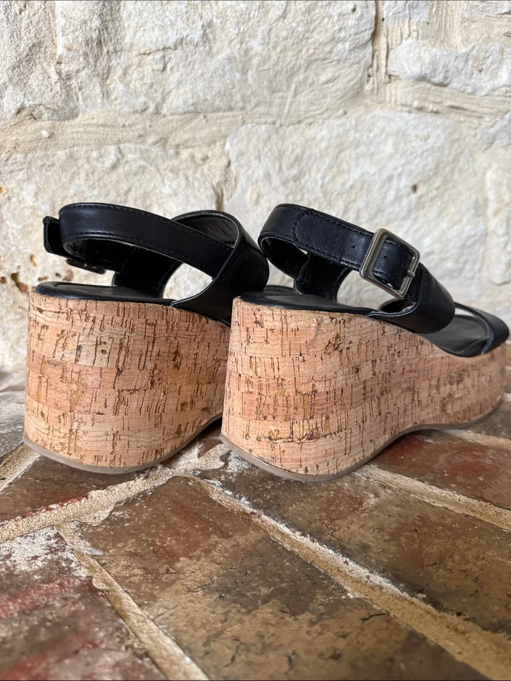 Charlotte Russe Black Cork Platform Sandals - Women's Comfortable Summer Wedges - Picture 5 of 8